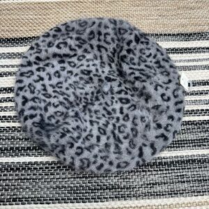 Animal Print Angora Rabbit Beret Gray Winter French